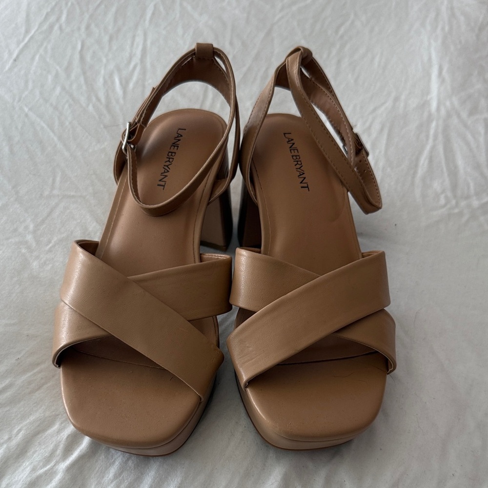 Lane Bryant Brown Strappy Sandals Block Heel